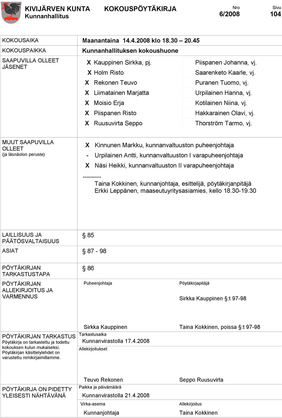 X Ruusuvirta Seppo Thorström Tarmo, vj.