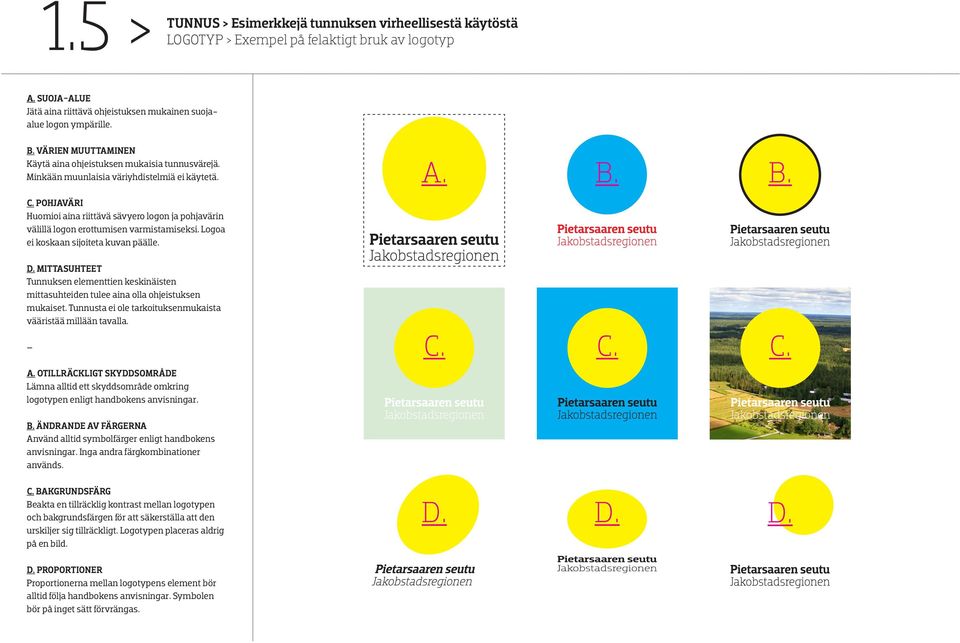 Pohjaväri Huomioi aina riittävä sävyero logon ja pohjavärin välillä logon erottumisen varmistamiseksi. Logoa ei koskaan sijoiteta kuvan päälle. d.