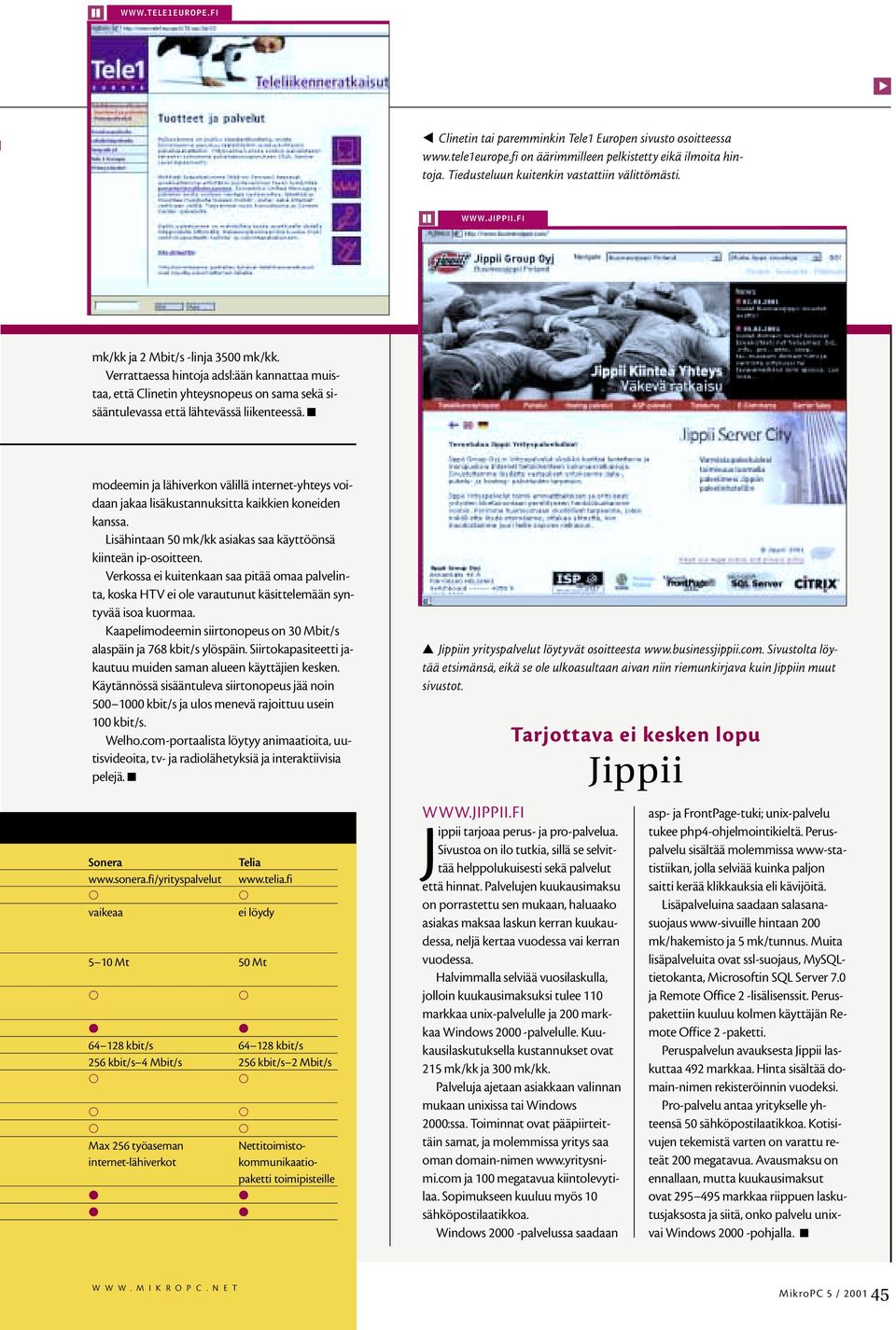 modeemin ja lähiverkon välillä internet-yhteys voidaan jakaa lisäkustannuksitta kaikkien koneiden kanssa. Lisähintaan 50 mk/kk asiakas saa käyttöönsä kiinteän ip-osoitteen.