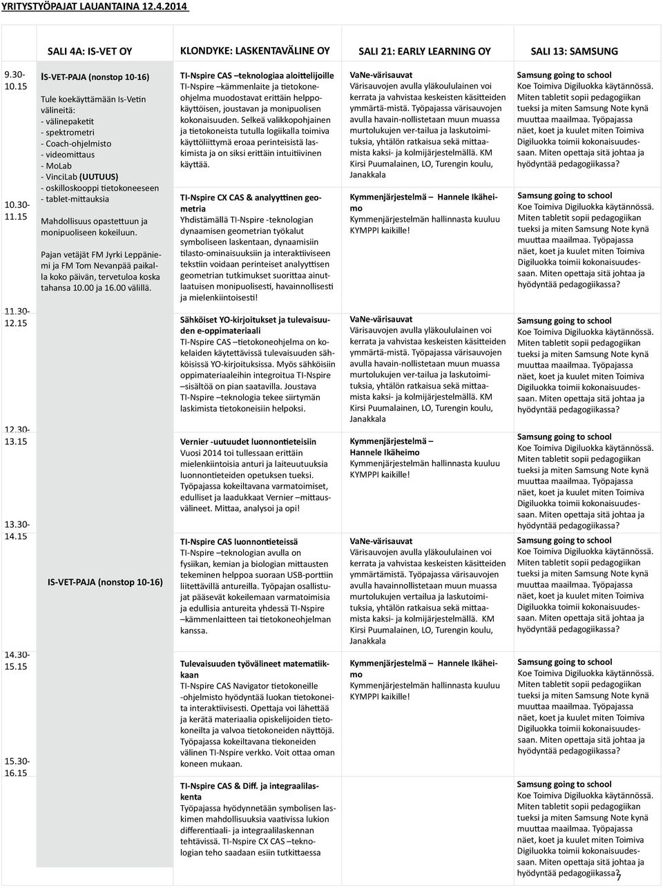 15 IS-VET-PAJA (nonstop 10-16) Tule koekäyttämään Is-Vetin välineitä: - välinepaketit - spektrometri - Coach-ohjelmisto - videomittaus - MoLab - VinciLab (UUTUUS) - oskilloskooppi tietokoneeseen -