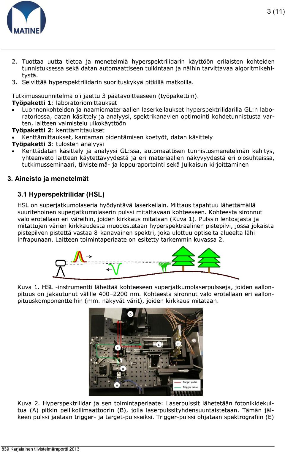 Työpaketti 1: laboratoriomittaukset Luonnonkohteiden ja naamiomateriaalien laserkeilaukset hyperspektrilidarilla GL:n laboratoriossa, datan käsittely ja analyysi, spektrikanavien optimointi