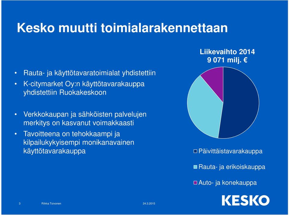 Verkkokaupan ja sähköisten palvelujen merkitys on kasvanut voimakkaasti Tavoitteena on tehokkaampi