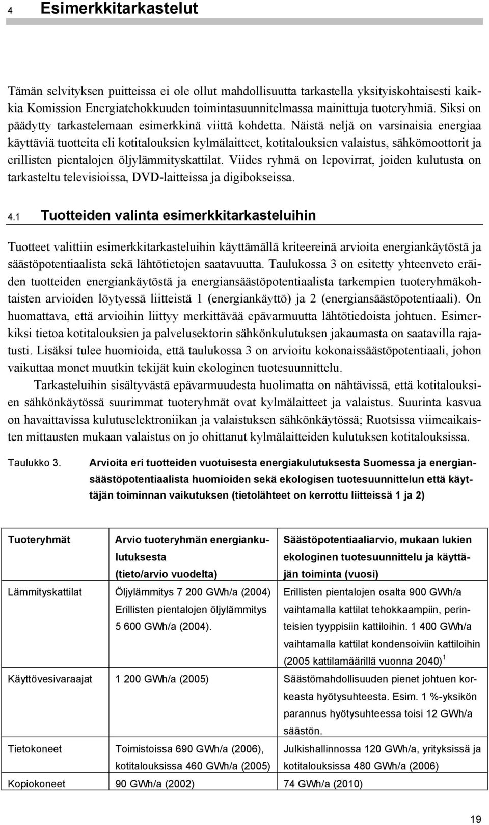 Näistä neljä on varsinaisia energiaa käyttäviä tuotteita eli kotitalouksien kylmälaitteet, kotitalouksien valaistus, sähkömoottorit ja erillisten pientalojen öljylämmityskattilat.