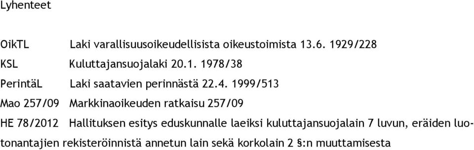 1999/513 Mao 257/09 Markkinaoikeuden ratkaisu 257/09 HE 78/2012 Hallituksen esitys