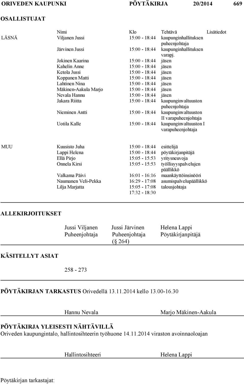 Jokinen Kaarina 15:00-18:44 jäsen Kahelin Anne 15:00-18:44 jäsen Ketola Jussi 15:00-18:44 jäsen Koppanen Matti 15:00-18:44 jäsen Lahtinen Nina 15:00-18:44 jäsen Mäkinen-Aakula Marjo 15:00-18:44 jäsen