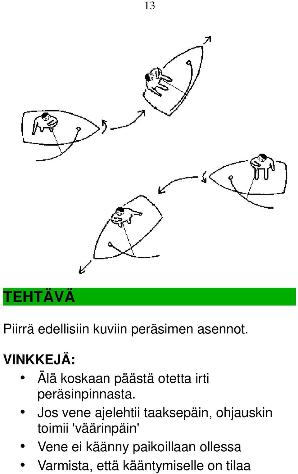 Jos vene ajelehtii taaksepäin, ohjauskin toimii