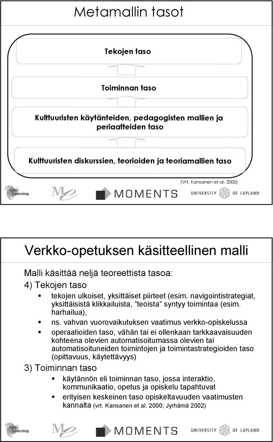 navigointistrategiat, yksittäisistä klikkailuista, teoista syntyy toimintaa (esim. harhailua), ns.