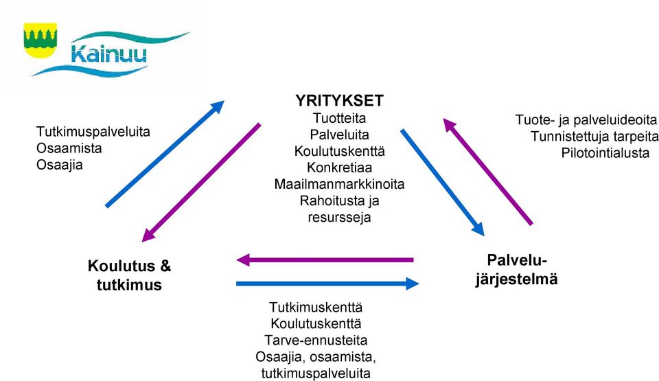 palveluideoita Tunnistettuja tarpeita Pilotointialusta Koulutus & tutkimus