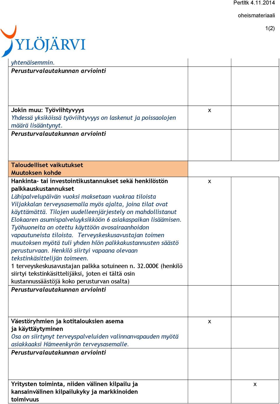 joina tilat ovat käyttämättä. Tilojen uudelleenjärjestely on mahdollistanut Elokaaren asumispalveluyksikköön 6 asiakaspaikan lisäämisen.