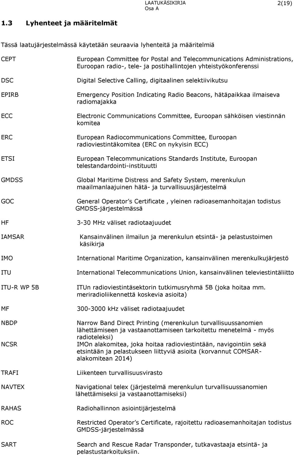 ROC SART European Committee for Postal and Telecommunications Administrations, Euroopan radio-, tele- ja postihallintojen yhteistyökonferenssi Digital Selective Calling, digitaalinen selektiivikutsu