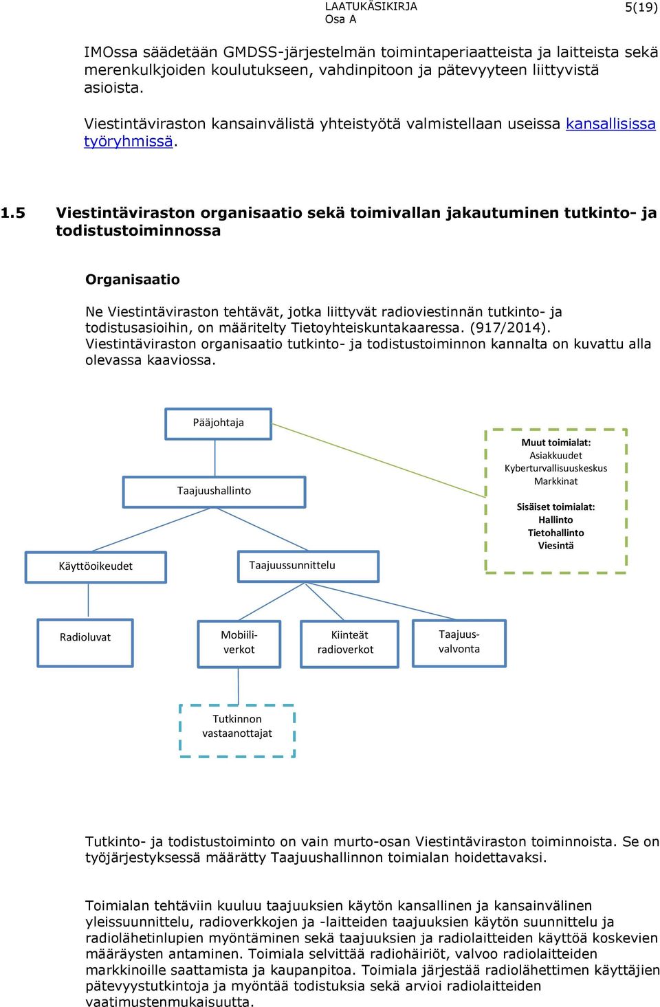 5 Viestintäviraston organisaatio sekä toimivallan jakautuminen tutkinto- ja todistustoiminnossa Organisaatio Ne Viestintäviraston tehtävät, jotka liittyvät radioviestinnän tutkinto- ja