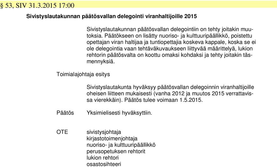 lukion rehtorin päätösvalta on koottu omaksi kohdaksi ja tehty joitakin täsmennyksiä.