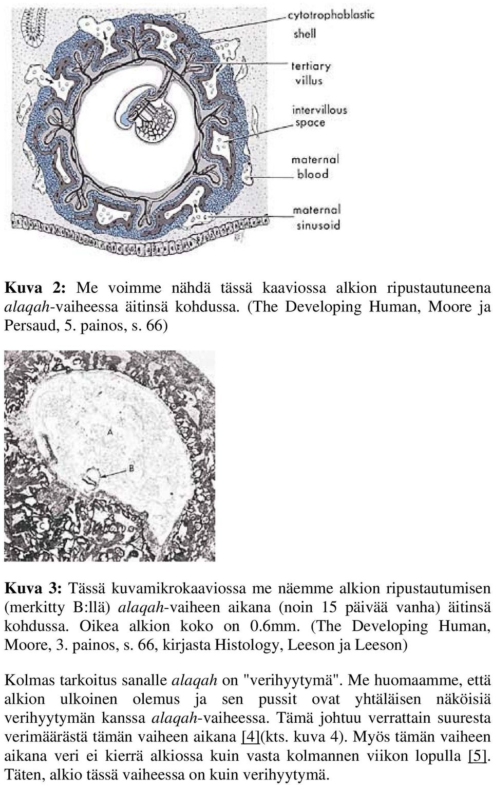 (The Developing Human, Moore, 3. painos, s. 66, kirjasta Histology, Leeson ja Leeson) Kolmas tarkoitus sanalle alaqah on "verihyytymä".