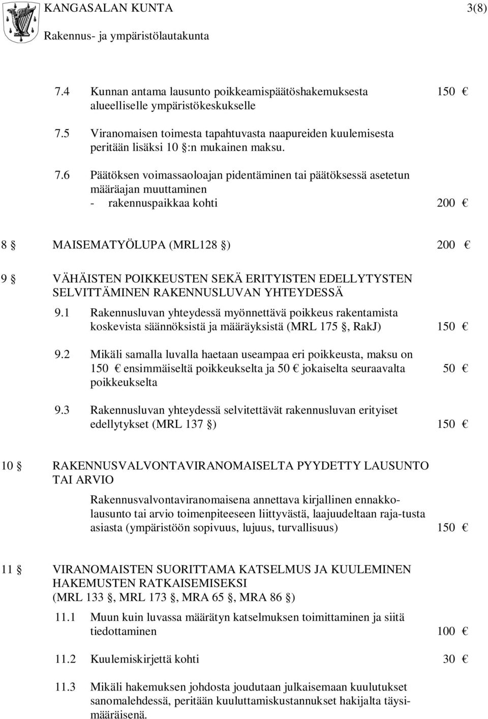 6 Päätöksen voimassaoloajan pidentäminen tai päätöksessä asetetun määräajan muuttaminen - rakennuspaikkaa kohti 200 8 MAISEMATYÖLUPA (MRL128 ) 200 9 VÄHÄISTEN POIKKEUSTEN SEKÄ ERITYISTEN EDELLYTYSTEN