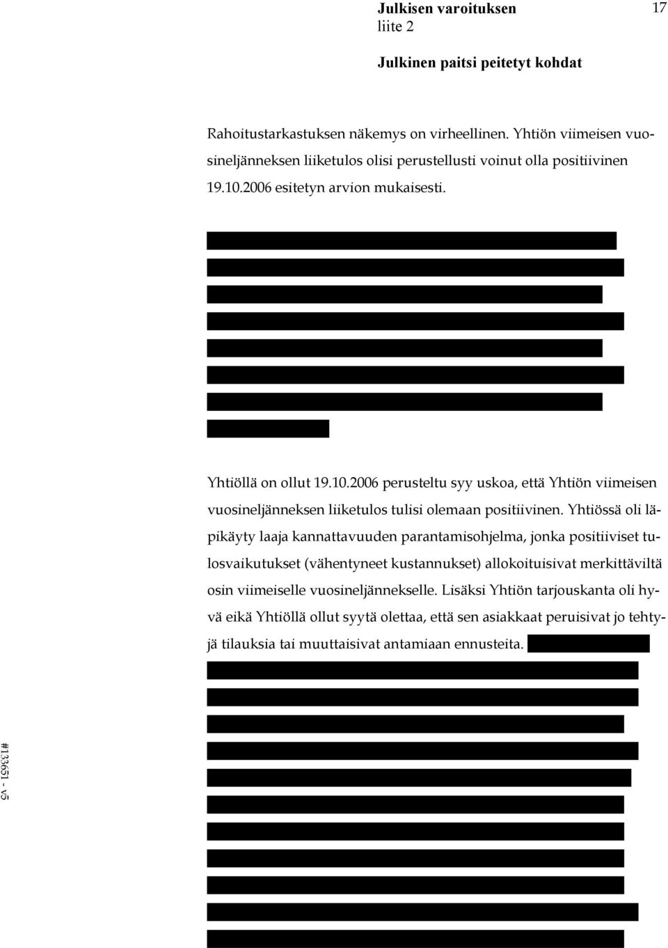 Yhtiössä oli läpikäyty laaja kannattavuuden parantamisohjelma, jonka positiiviset tulosvaikutukset (vähentyneet kustannukset) allokoituisivat merkittäviltä osin viimeiselle