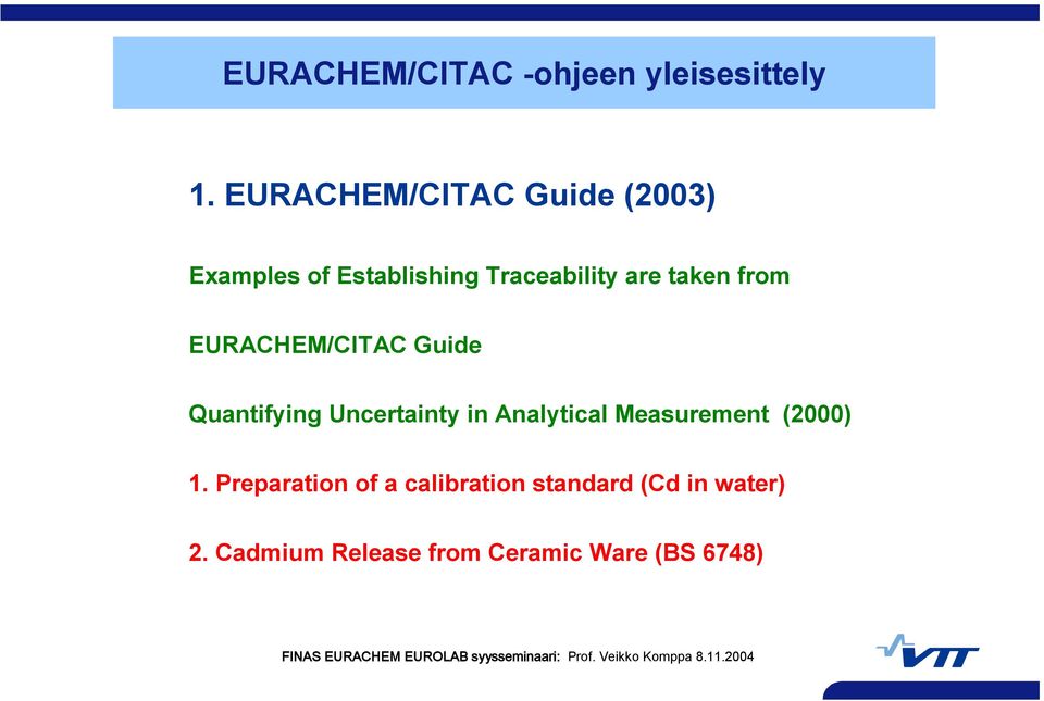 Uncertainty in Analytical Measurement (2000) 1.