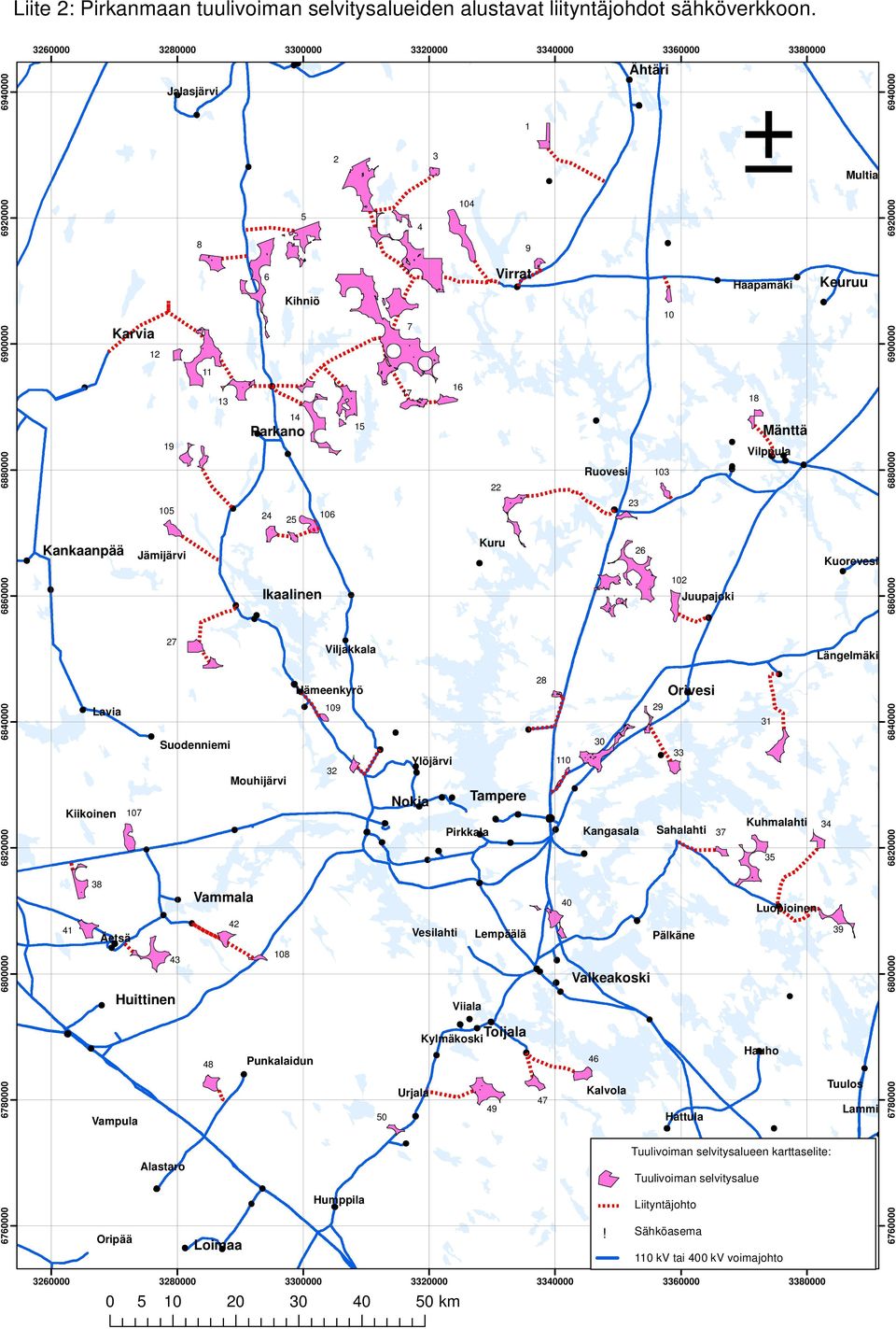 13 18 14 15 Parkano Mänttä 19 Ruovesi 6880000 6880000 Vilppula 103 22 23 105 Kankaanpää 24 25 106 Kuru 26 Jämijärvi Kuorevesi Ikaalinen 27 Juupajoki Viljakkala Längelmäki 28 29 109 Lavia 6840000