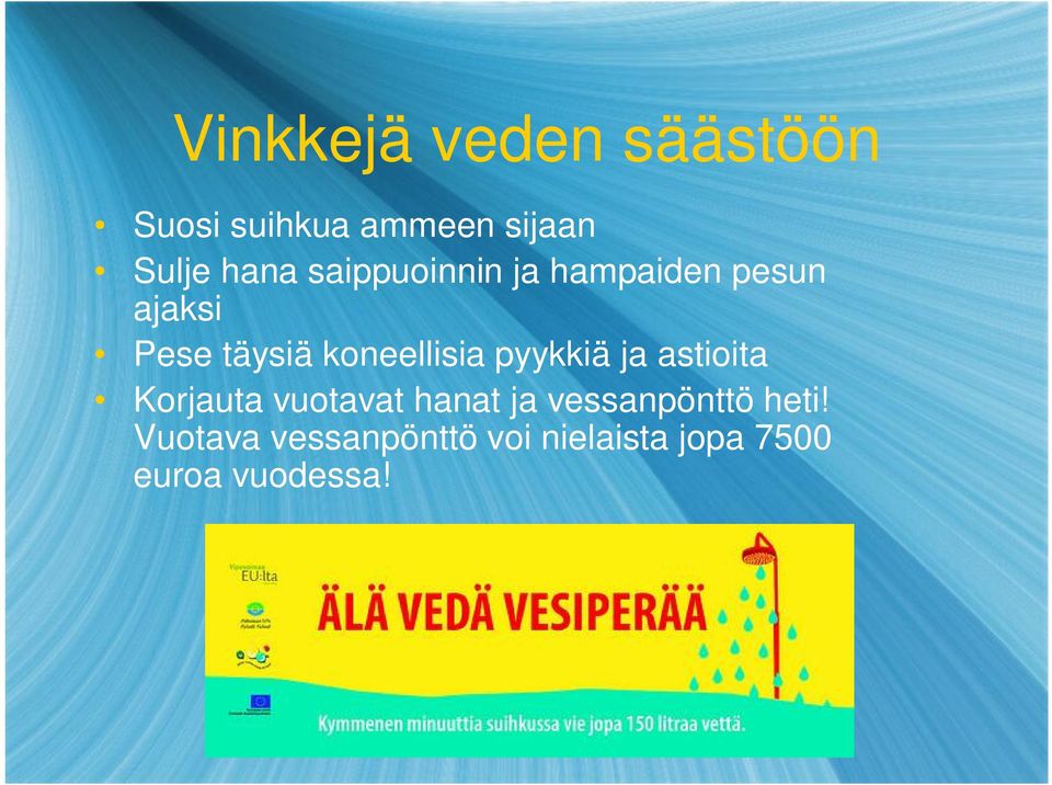 pyykkiä ja astioita Korjauta vuotavat hanat ja vessanpönttö