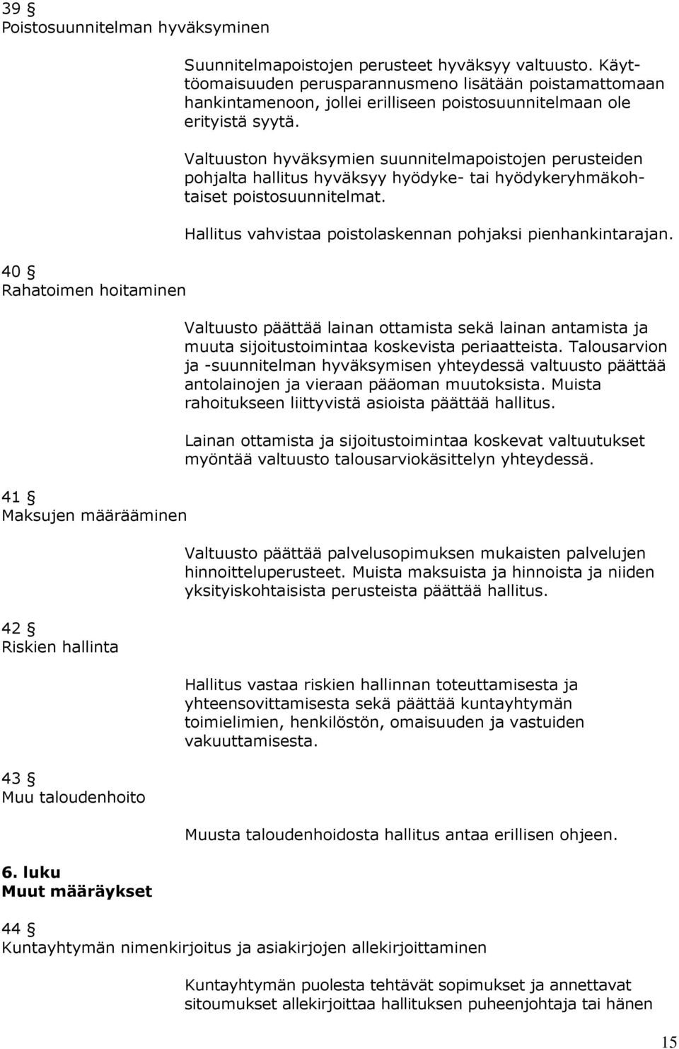 Valtuuston hyväksymien suunnitelmapoistojen perusteiden pohjalta hallitus hyväksyy hyödyke- tai hyödykeryhmäkohtaiset poistosuunnitelmat. Hallitus vahvistaa poistolaskennan pohjaksi pienhankintarajan.