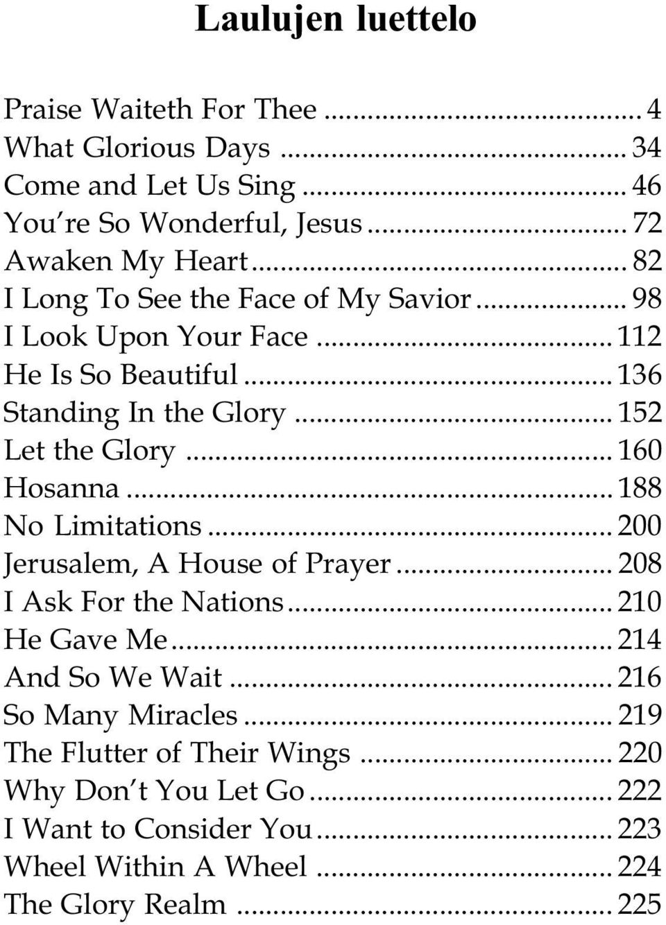 .. 160 Hosanna... 188 No Limitations... 200 Jerusalem, A House of Prayer... 208 I Ask For the Nations... 210 He Gave Me... 214 And So We Wait.