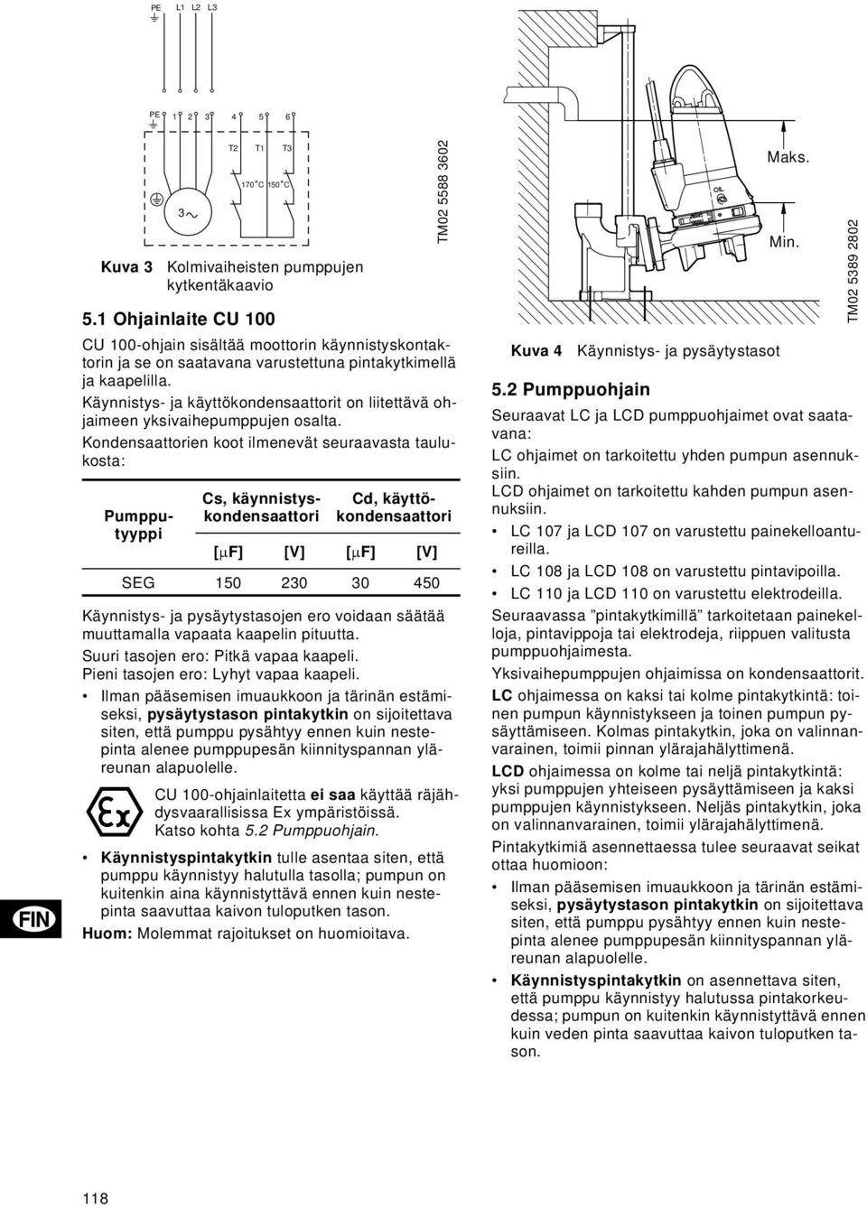 Käynnistys- ja käyttökondensaattorit on liitettävä ohjaimeen yksivaihepumppujen osalta.