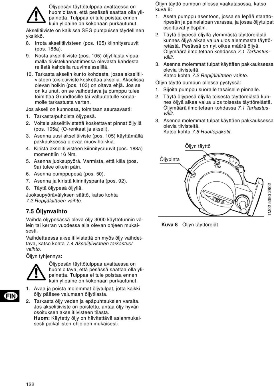 105) öljytilasta vipuamalla tiivistekannattimessa olevasta kahdesta reiästä kahdella ruuvimeisselillä. 10. Tarkasta akselin kunto kohdasta, jossa akselitiivisteen toisiotiiviste koskettaa akselia.