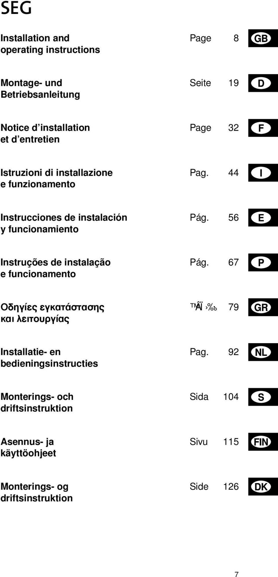 56 Instruções de instalação e funcionamento Pág.