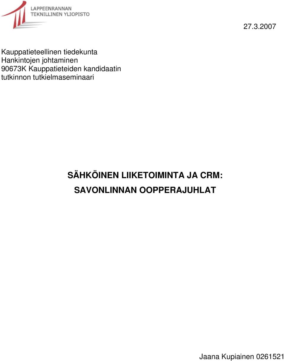 tutkinnon tutkielmaseminaari SÄHKÖINEN