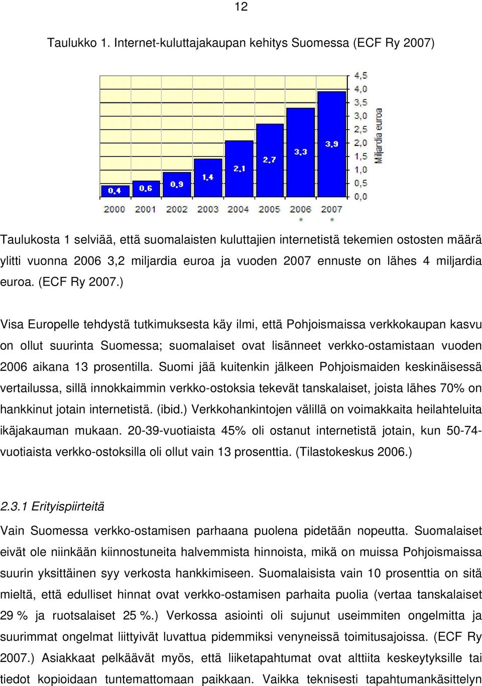 ennuste on lähes 4 miljardia euroa. (ECF Ry 2007.