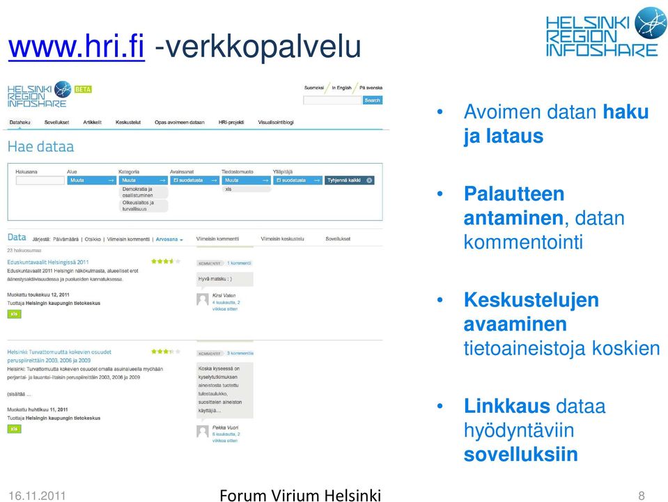 Palautteen antaminen, datan kommentointi Keskustelujen