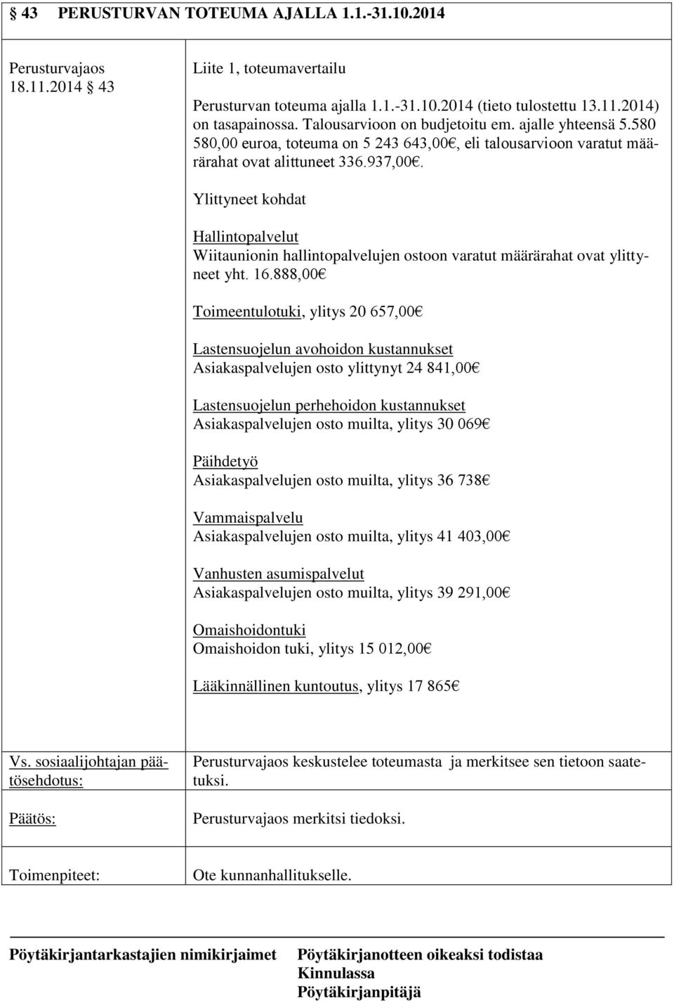 Ylittyneet kohdat Hallintopalvelut Wiitaunionin hallintopalvelujen ostoon varatut määrärahat ovat ylittyneet yht. 16.