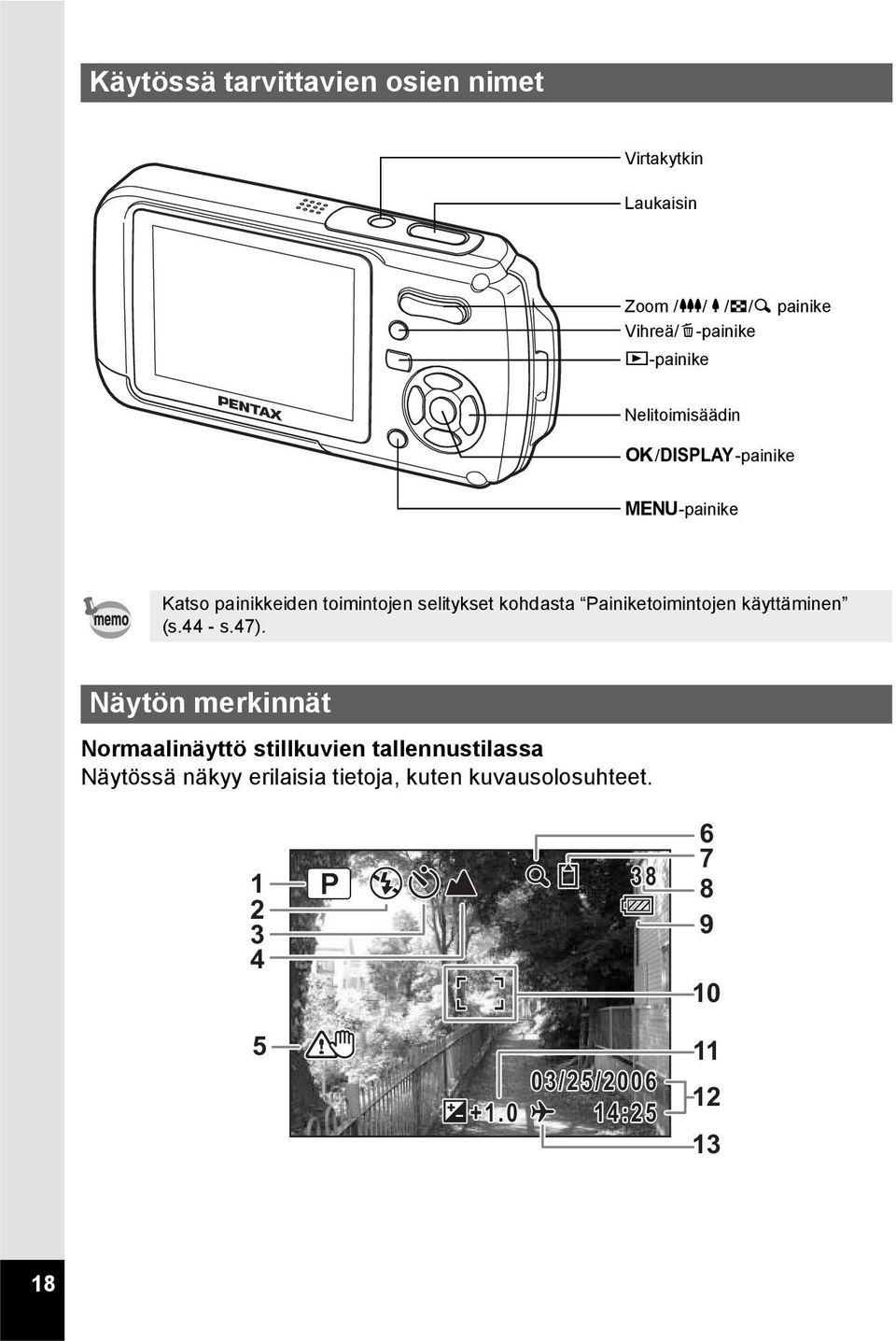 Painiketoimintojen käyttäminen (s.44 - s.47).