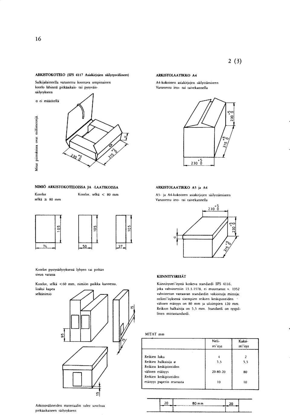 selkä < 80 mm selkä 2 no mm ARKISTOLAATIKKO A5 ja A4 A5- ja A4-kokoisten asiakirjojen sailyttämiseen Varustettu irto- tai taivekannella +5 L Kotelot pystysäilytyksessä lyhyen tai pitkän sivun varassa