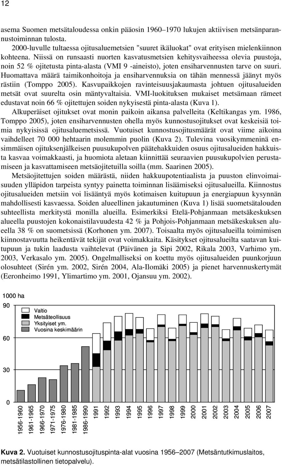 Niissä on runsaasti nuorten kasvatusmetsien kehitysvaiheessa olevia puustoja, noin 52 % ojitetusta pinta-alasta (VMI 9 -aineisto), joten ensiharvennusten tarve on suuri.