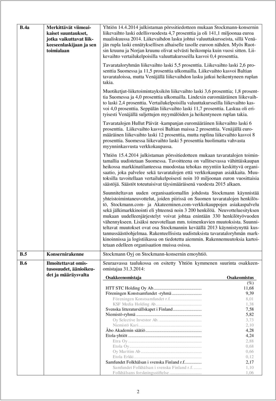 Myös Ruotsin kruunu ja Norjan kruunu olivat selvästi heikompia kuin vuosi sitten. Liikevaihto vertailukelpoisilla valuuttakursseilla kasvoi 0,4 prosenttia.