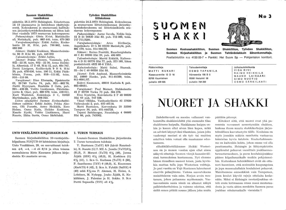 670383 Varapuheenjohtaja: Erkki Aaltio, Koskelantie 23 H, H:ki, puh. 790862, toim. 659966 Sihteeri: Heikki I(oskinen, Mannerheimintie 56 B H:ki 26, puh.