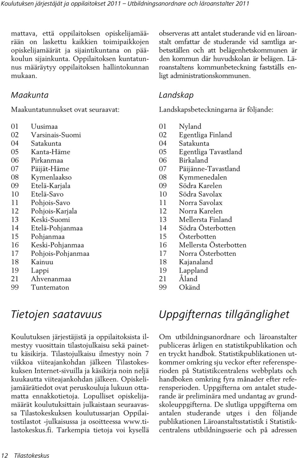 Maakunta Maakuntatunnukset ovat seuraavat: 01 Uusimaa 02 Varsinais-Suomi 04 Satakunta 05 Kanta-Häme 06 Pirkanmaa 07 Päijät-Häme 08 Kymenlaakso 09 Etelä-Karjala 10 Etelä-Savo 11 Pohjois-Savo 12