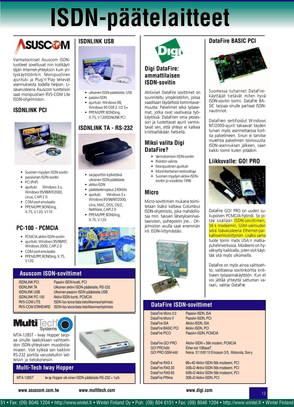 ISDNLINK PCI Suomen myydyin ISDN-sovitin passiivinen ISDN-sovitin PCI (PnP) ajurituki: Windows 3.x, Windows 95/98/NT/2000, Linux, CAPI 2.0 COM-port emulaatio PPP, MLPPP, BONDing, X.75, V.120, V.