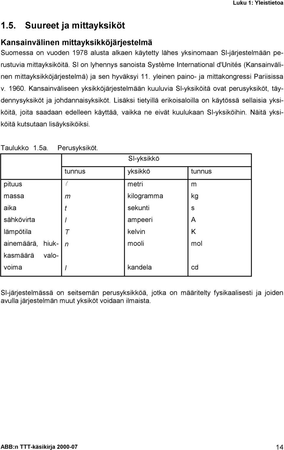 Kansainväliseen yksikköjärjestelmään kuuluvia Sl-yksiköitä ovat perusyksiköt, täydennysyksiköt ja johdannaisyksiköt.