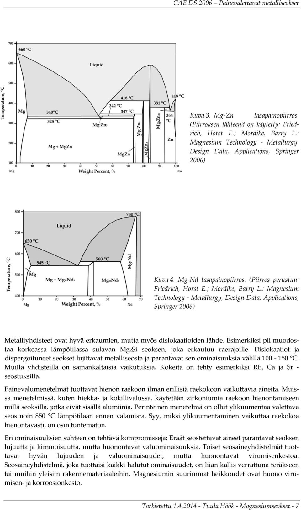 : Magnesium Technology - Metallurgy, Design Data, Applications, Springer 2006) Metalliyhdisteet ovat hyvä erkaumien, mutta myös dislokaatioiden lähde.