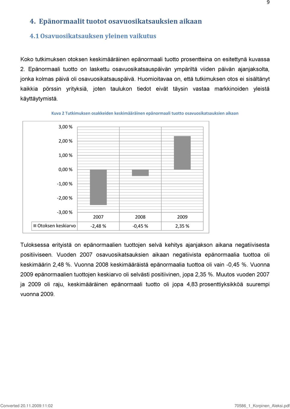 Huomioitavaa on, että tutkimuksen otos ei sisältänyt kaikkia pörssin yrityksiä, joten taulukon tiedot eivät täysin vastaa markkinoiden yleistä käyttäytymistä.