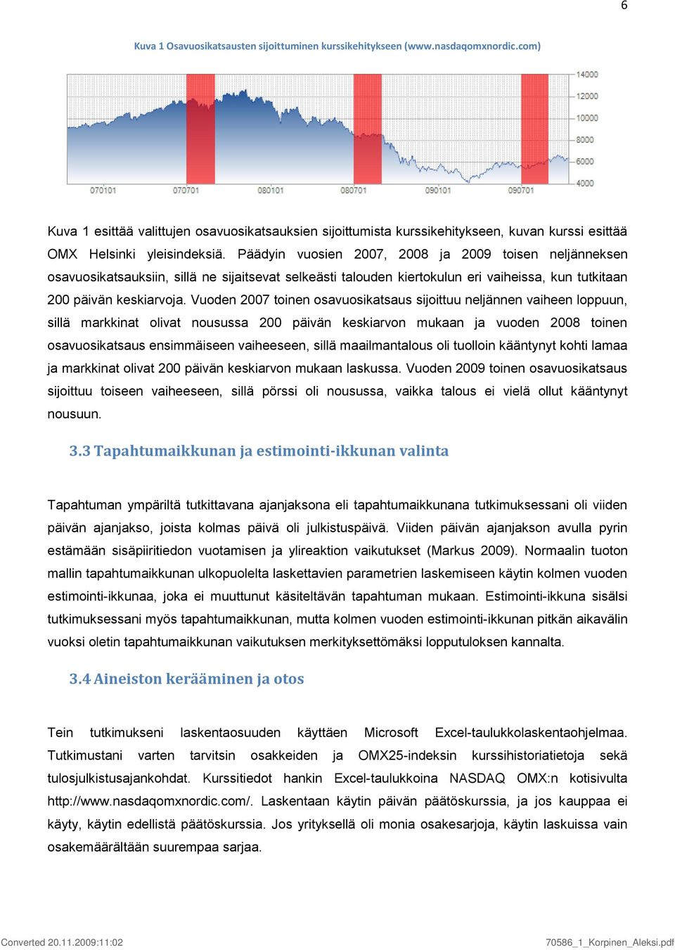 Päädyin vuosien 2007, 2008 ja 2009 toisen neljänneksen osavuosikatsauksiin, sillä ne sijaitsevat selkeästi talouden kiertokulun eri vaiheissa, kun tutkitaan 200 päivän keskiarvoja.