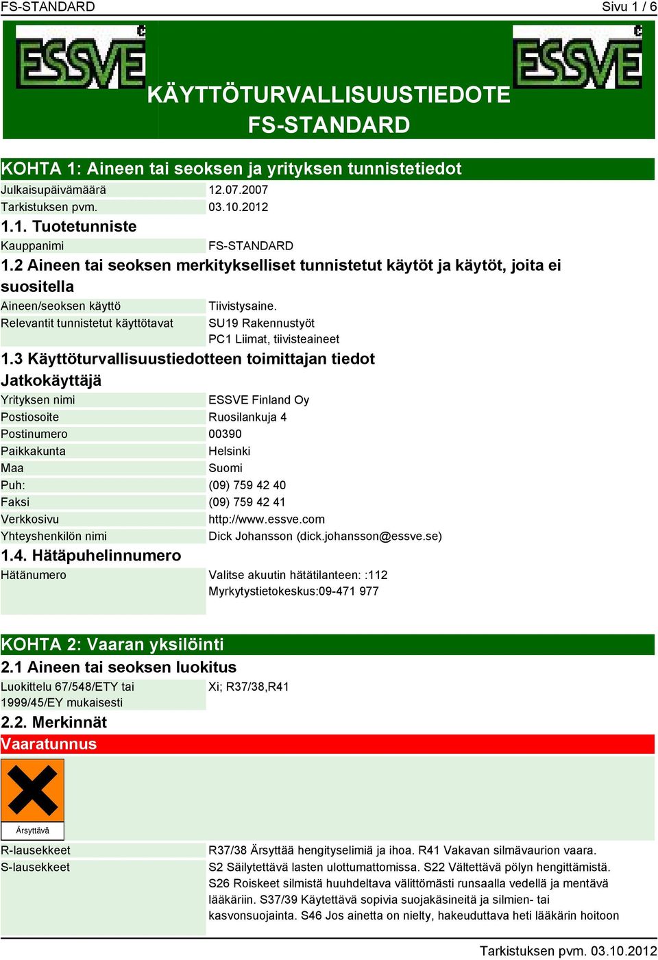 SU19 Rakennustyöt PC1 Liimat, tiivisteaineet 1.