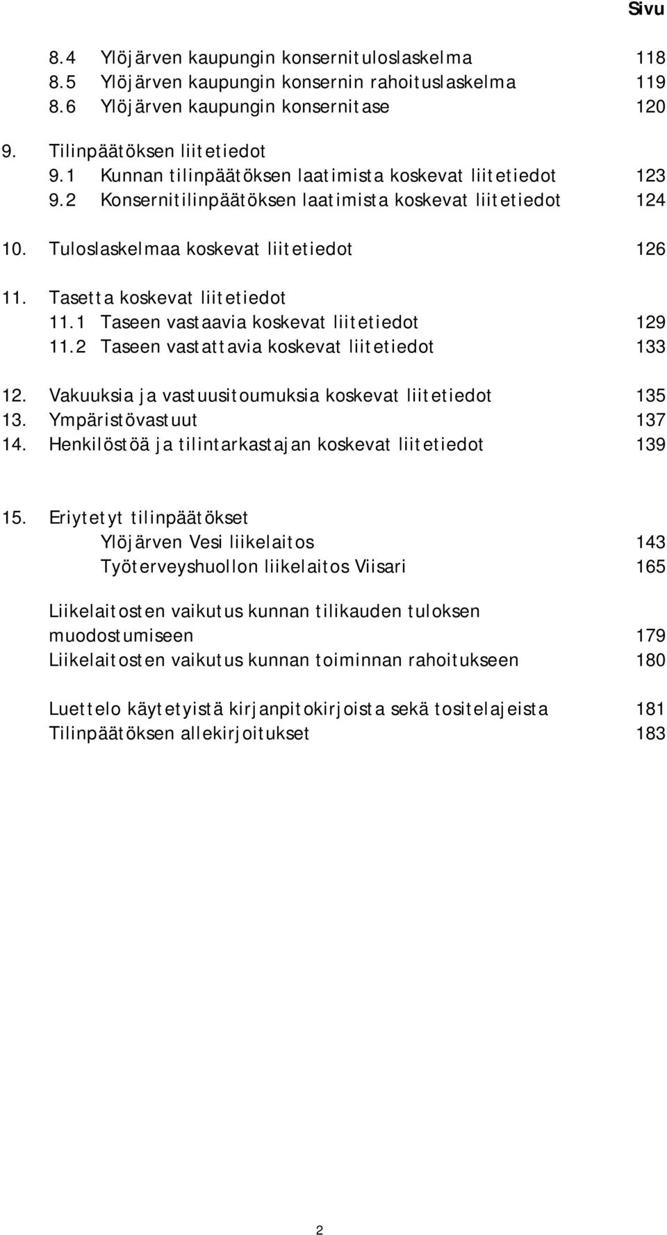 Tasetta koskevat liitetiedot 11.1 Taseen vastaavia koskevat liitetiedot 129 11.2 Taseen vastattavia koskevat liitetiedot 133 12. Vakuuksia ja vastuusitoumuksia koskevat liitetiedot 135 13.