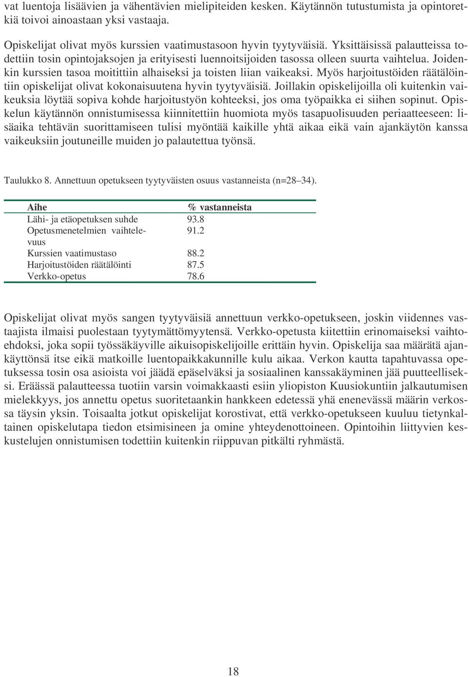 Myös harjoitustöiden räätälöintiin opiskelijat olivat kokonaisuutena hyvin tyytyväisiä.