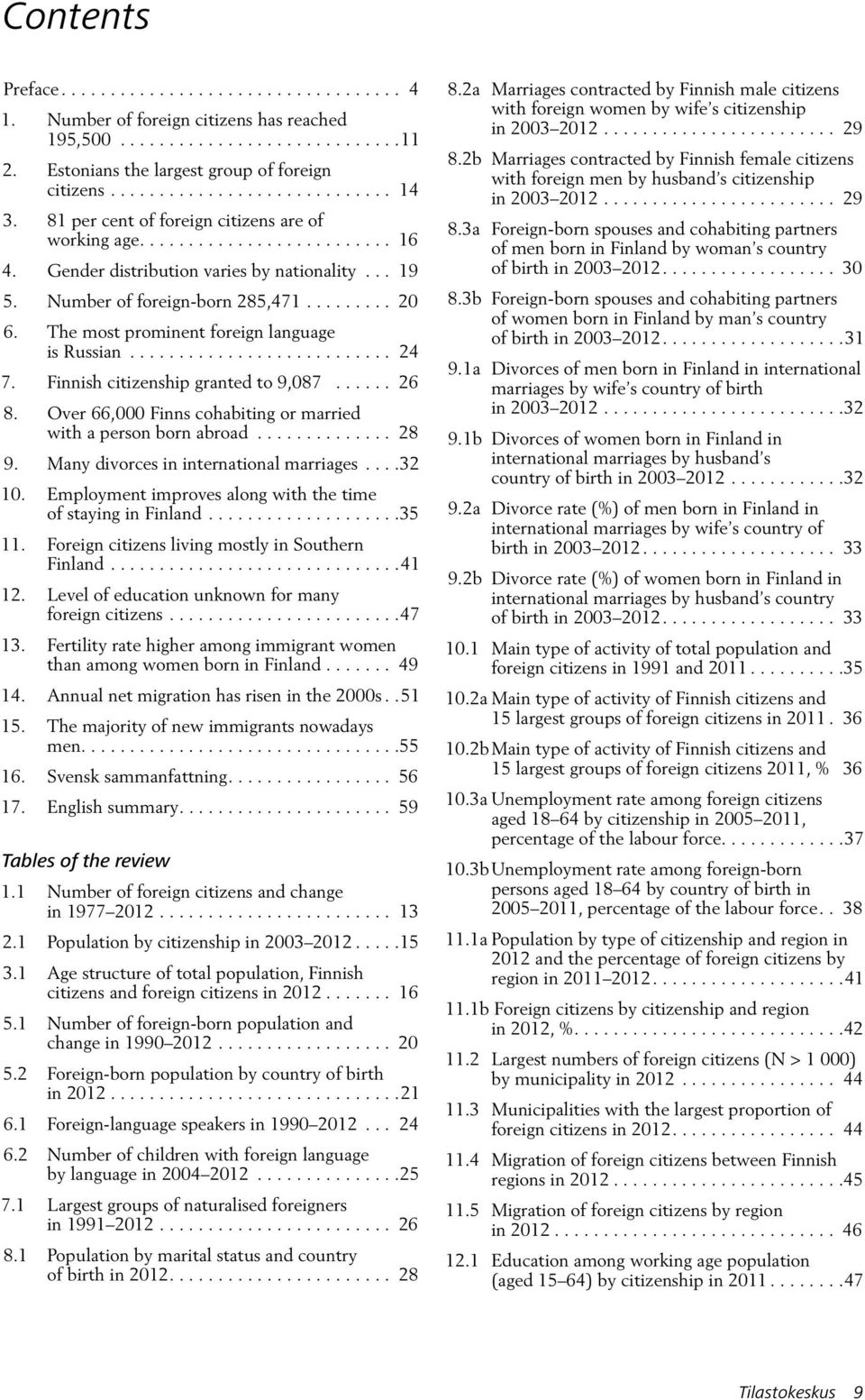 The most prominent foreign language is Russian........................... 24 7. Finnish citizenship granted to 9,087...... 26 8. Over 66,000 Finns cohabiting or married with a person born abroad.