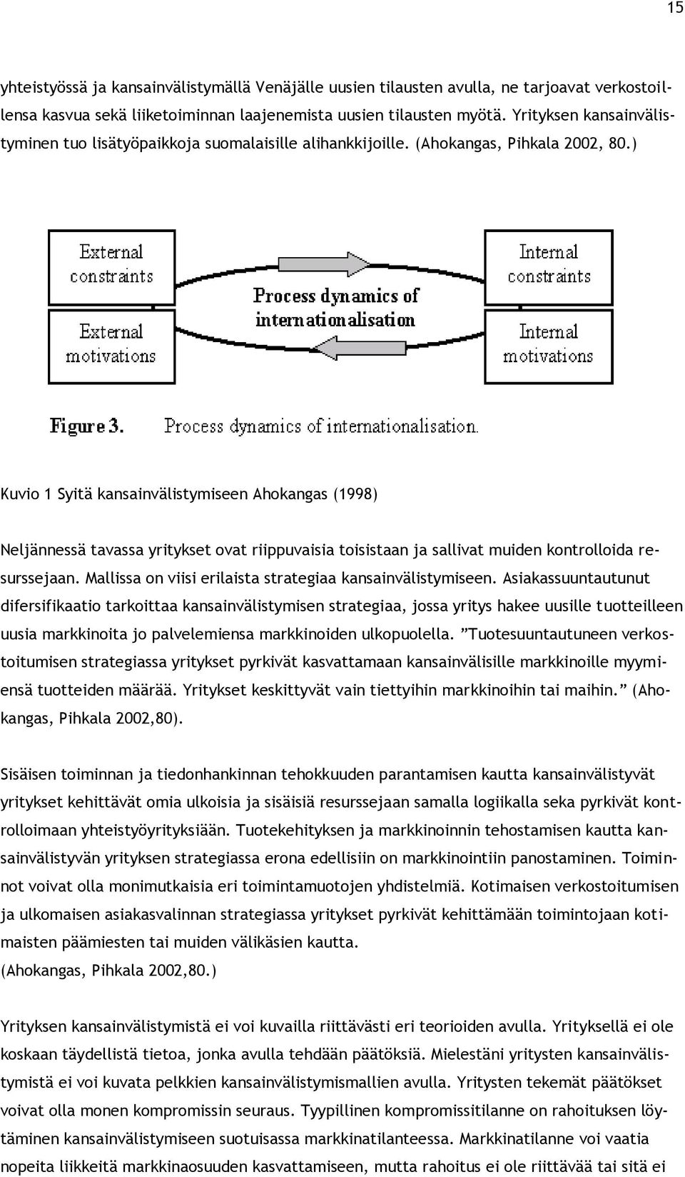 ) Kuvio 1 Syitä kansainvälistymiseen Ahokangas (1998) Neljännessä tavassa yritykset ovat riippuvaisia toisistaan ja sallivat muiden kontrolloida resurssejaan.