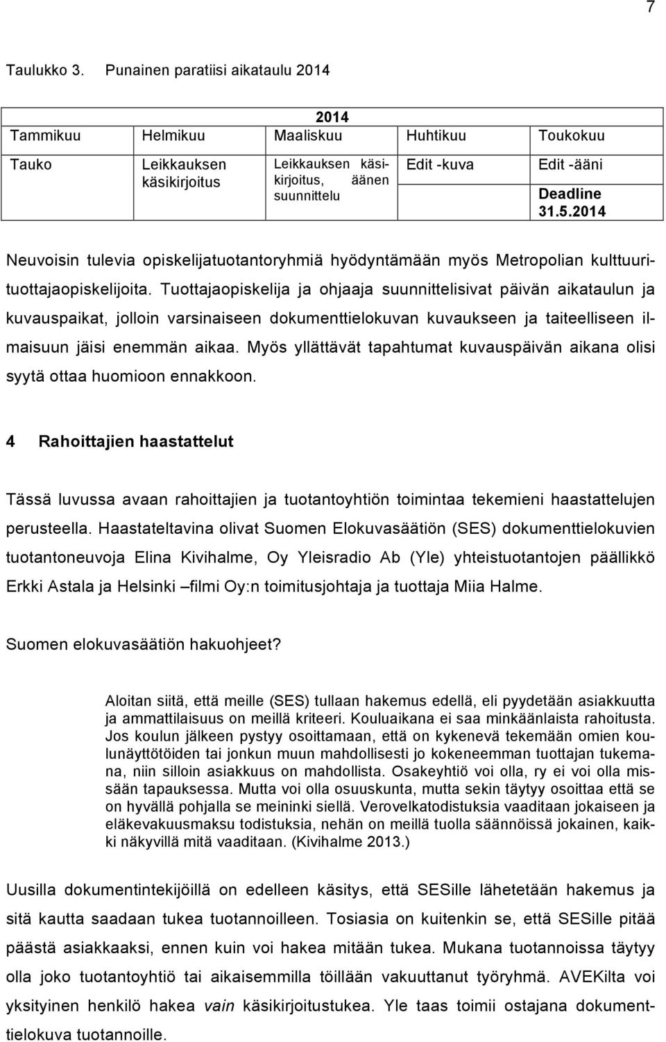 2014 Neuvoisin tulevia opiskelijatuotantoryhmiä hyödyntämään myös Metropolian kulttuurituottajaopiskelijoita.