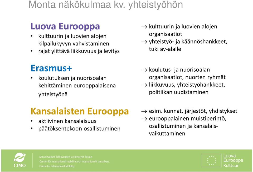 nuorisoalan kehittäminen eurooppalaisena yhteistyönä Kansalaisten Eurooppa aktiivinen kansalaisuus päätöksentekoon osallistuminen kulttuurin ja