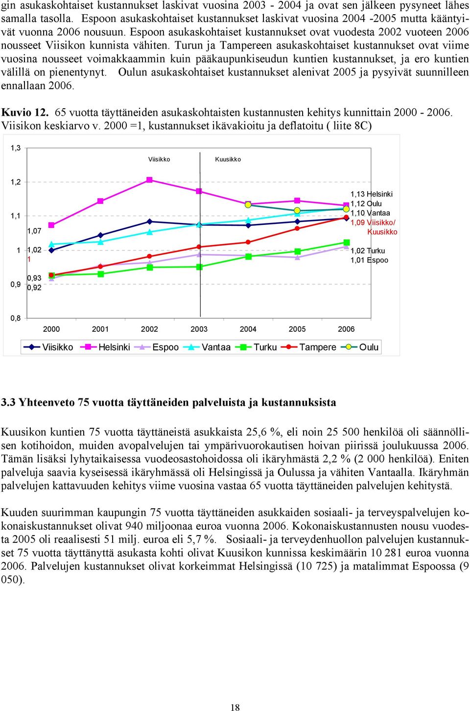 Espoon asukaskohtaiset kustannukset ovat vuodesta 2002 vuoteen 2006 nousseet Viisikon kunnista vähiten.